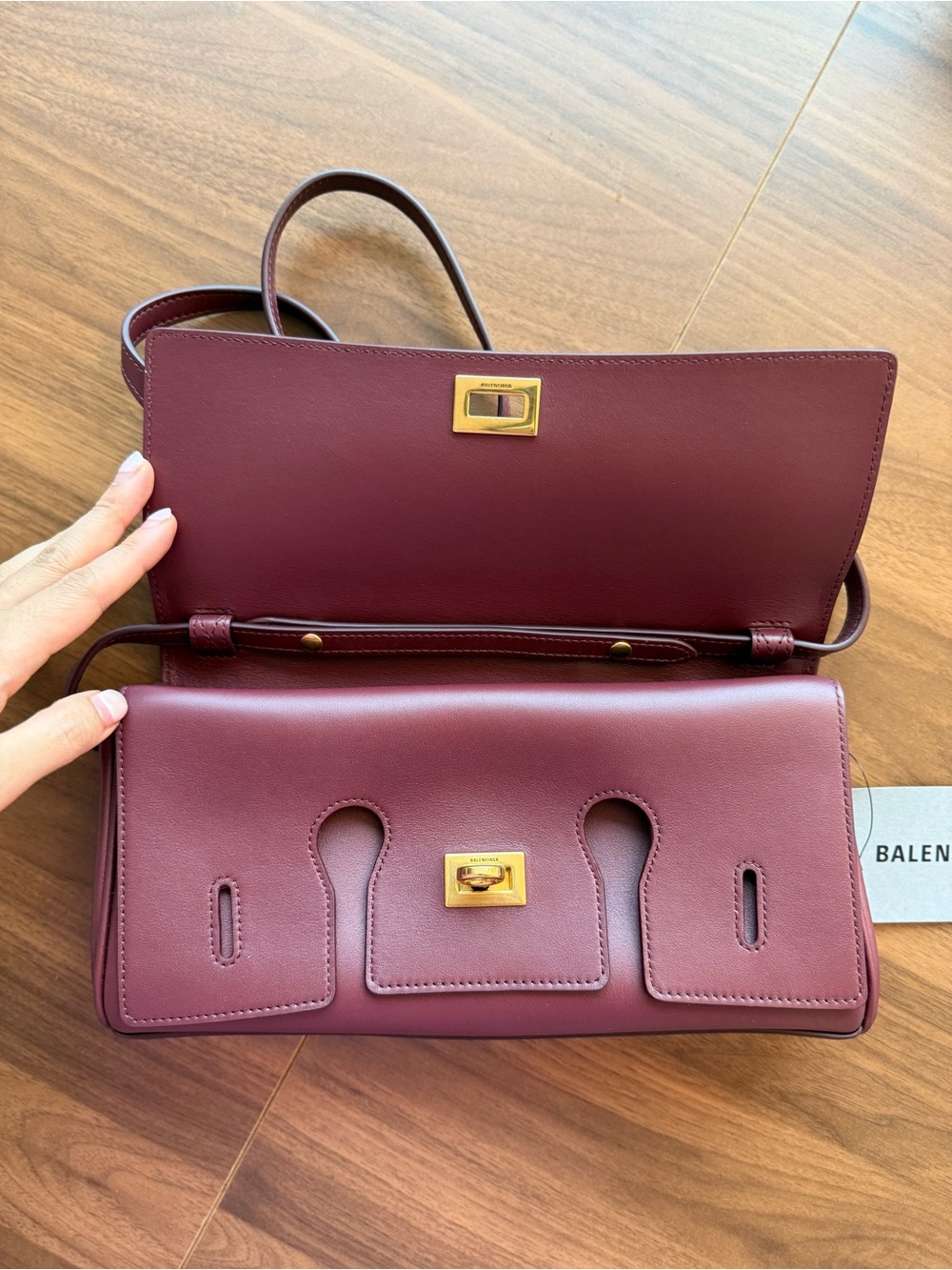 Balenciaga Smooth Calfskin Small Bel Air Clutch On Strap Burgundy - Picture 6 of 9